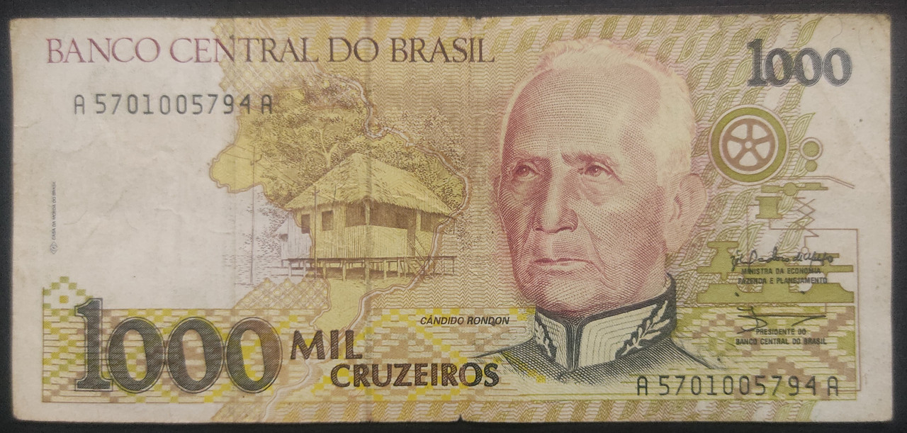 BRAZIL-BANCO CENTRAL DO BRASIL 1,000 MIL CRUZADOS *0160A PAPER MONEY