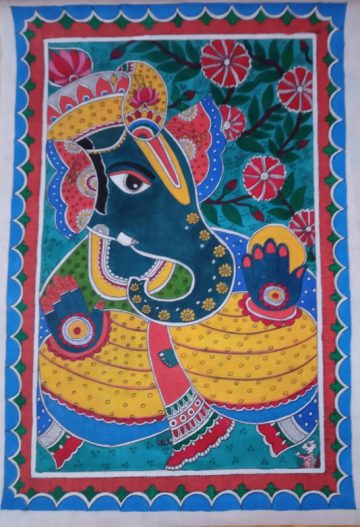 MADHUBANI PAINTING Ganeshji painting Dimension-(20*13) inch Made on-canvas