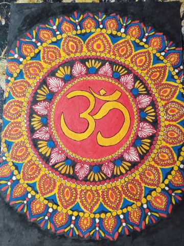 MADHUBANI PAINTING Om Dimension-(15*11) inch Made on-thick paper