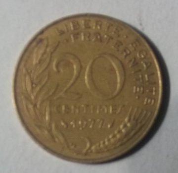 20 Centimes 1977 Liberte Egalite Fraternite Used