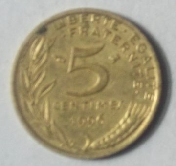 5 Centimes 1996 Liberte Egalite Fraternite Used