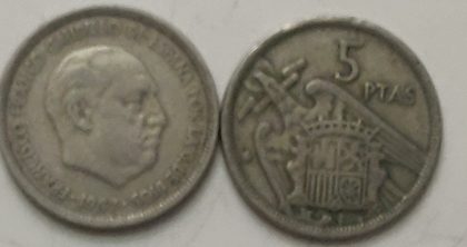 1957 5 Pesetas Franco (used)