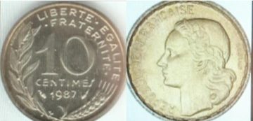 10 Centimes 1987 Liberte Egalite Fraternite Used
