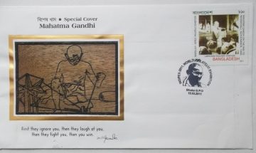 Mahatma Gandhi Spl Cover Bangladesh wood catchet 2011 (1) (Foreign FDC)