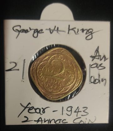 British India Coin George VI - 2 Anna 1943 (Copper Nickle) Used COIN