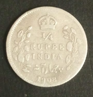 British India Coin Edward VII 1/4 Rupee 1908_Used