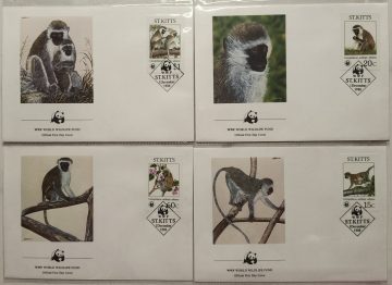 World Wide Fund For Nature St.Kitts Grivet Monkey 1986 Set of 4 (Foreign FDC)