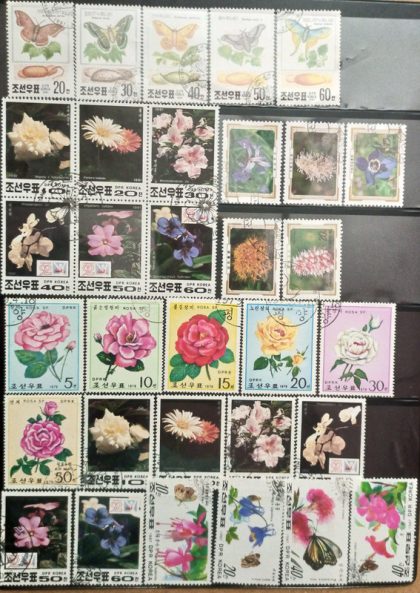 Flower & Butterflies used Stamps of Korea Set of 32 (Foreign Stamp)