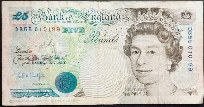 1990 Bank of England  Currency 5 Pound (Used)