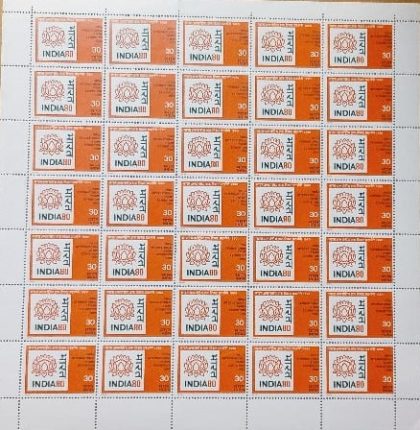 India-80 International Stamp Exhibition. Philatelic Exhibition, Emblem, Lotus, Stamp Show, Rs.30p- MNH (Stamp Full Sheets - 35stamps)