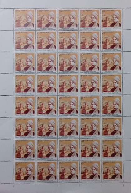 150th Birth Anniversary of Swami Vivekananda Personality, Philosopher, Monk, Religion, Saint, Temple, Museum?Rs.5- MNH (Stamp Full Sheets -40stamps)
