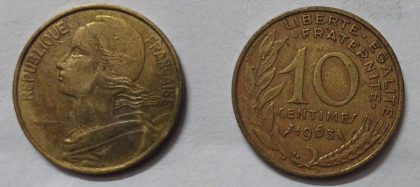 10 Centimes 1963 Liberte Egalite Fraternite (used)