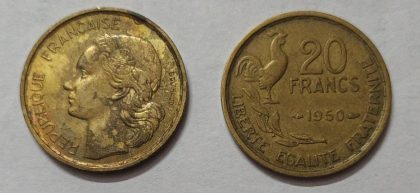 20 Francs 1950 Liberte Egalite Fraternite (used)