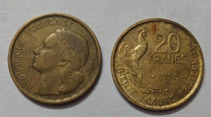 20 Francs 1951 Liberte Egalite Fraternite (used)