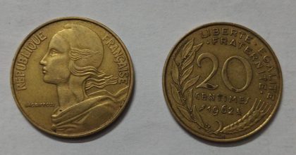 20 Centimes 1962 Liberte Egalite Fraternite (used)