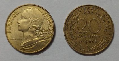 20 Centimes 1965 Liberte Egalite Fraternite (used)