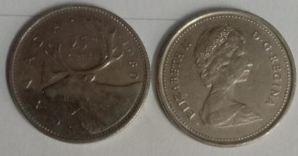 25 Cents Canada 1980 Elizabeth II D.G. Regina(USED)