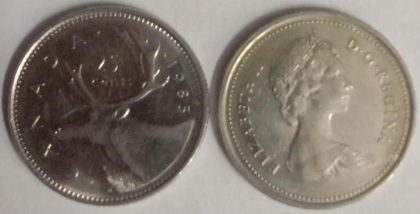 25 Cents Canada 1985 Elizabeth II D.G. Regina (USED)