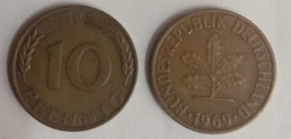 GERMANY 10  PFENNIG 1969 (USED)