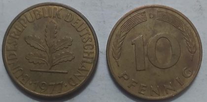 GERMANY 10  PFENNIG 1977 (USED)