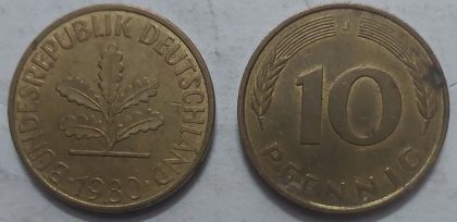 GERMANY 10  PFENNIG 1980 (USED)