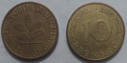 GERMANY 10  PFENNIG 1981 (USED)