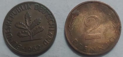 GERMANY 2  PFENNIG 1962 (USED)