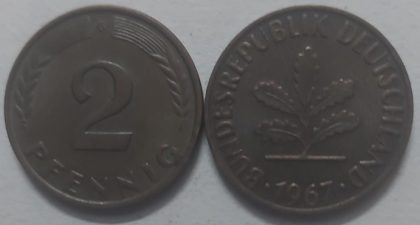 GERMANY 2  PFENNIG 1967 (USED)