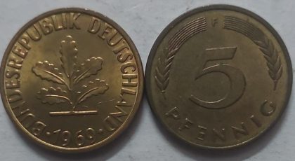 GERMANY 5  PFENNIG 1969 (USED)