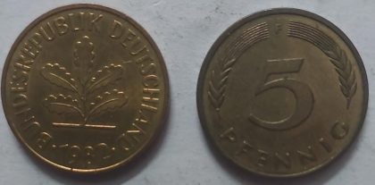 GERMANY 5  PFENNIG 1982 (USED)