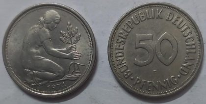 GERMANY 50  PFENNIG 1974 (USED)