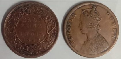 British India Coin VICTORIYA QUEEN-HALF ANNA1862(used) (COPPER)