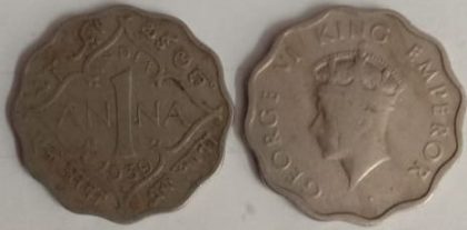 British India Coin GEORGE V-1 ANNA1939(used) (Copper Nickle)