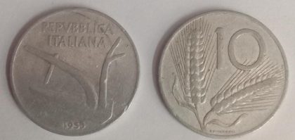 ITALY 10 LIRE 1955 Aluminium Coin (used)