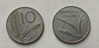 ITALY 10 LIRE 1965 Aluminium Coin (used)