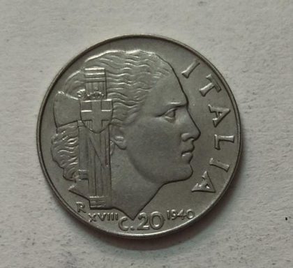 ITALY 20 LIRE 1940 Centesimi (used) - Image 2
