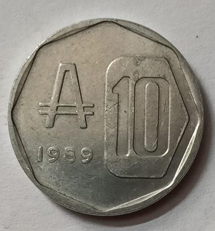 Argentina 10 Australes Coin 1989 (used)