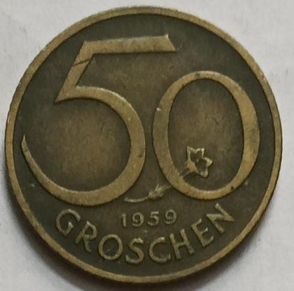 Austria 50 Groschen Coin 1959 (used)