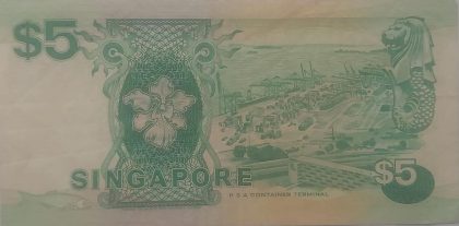 Singapore Currency 5 Dollars1989 (used) - Image 2