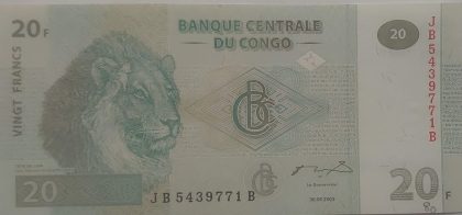 CONGO Currency 20 Francs 2003 (UNC)