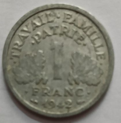 France 1 Franc Coin 1942 (used)