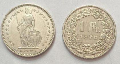 SWITZERLAND 1 France 1978  Confoedertio Helvetica Coin (used)