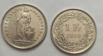 SWITZERLAND 1 France 2010 Confoedertio Helvetica Coin(used)