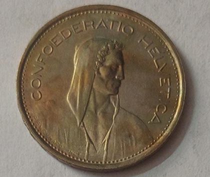 SWITZERLAND 5 France 1970  Confoedertio Helvetica Coin (used) - Image 2