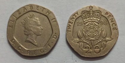 UK 20 Pence Coin 1998 (USED)