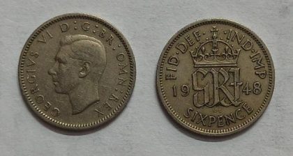 UK 6 Pence Coin 1948 (USED)