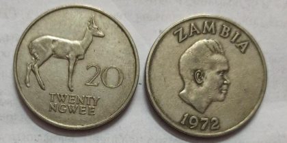 ZAMBIA 20 NGWEE 1972 Coin (USED)