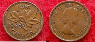 1 Cent Canada 1963 Elizabeth II D.G. Regina Used