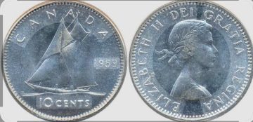 10 Cents Canada 1959 Elizabeth II D.G Regina Used