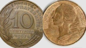 10 Centimes 1967 Liberte Egalite Fraternite Used